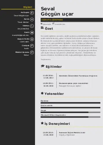 Coğrafya Öğretmeni CV Örnekleri cv indir